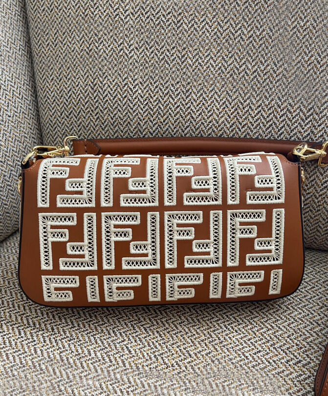 Fendi Baguette Leather Bag With FF Embroidery 8BR600 Coffee